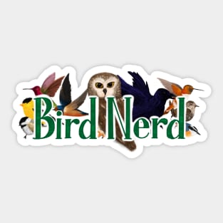 Bird Nerd - owl, hummingbird, raven, chickadee, goldfinch, nuthatch, wren Sticker